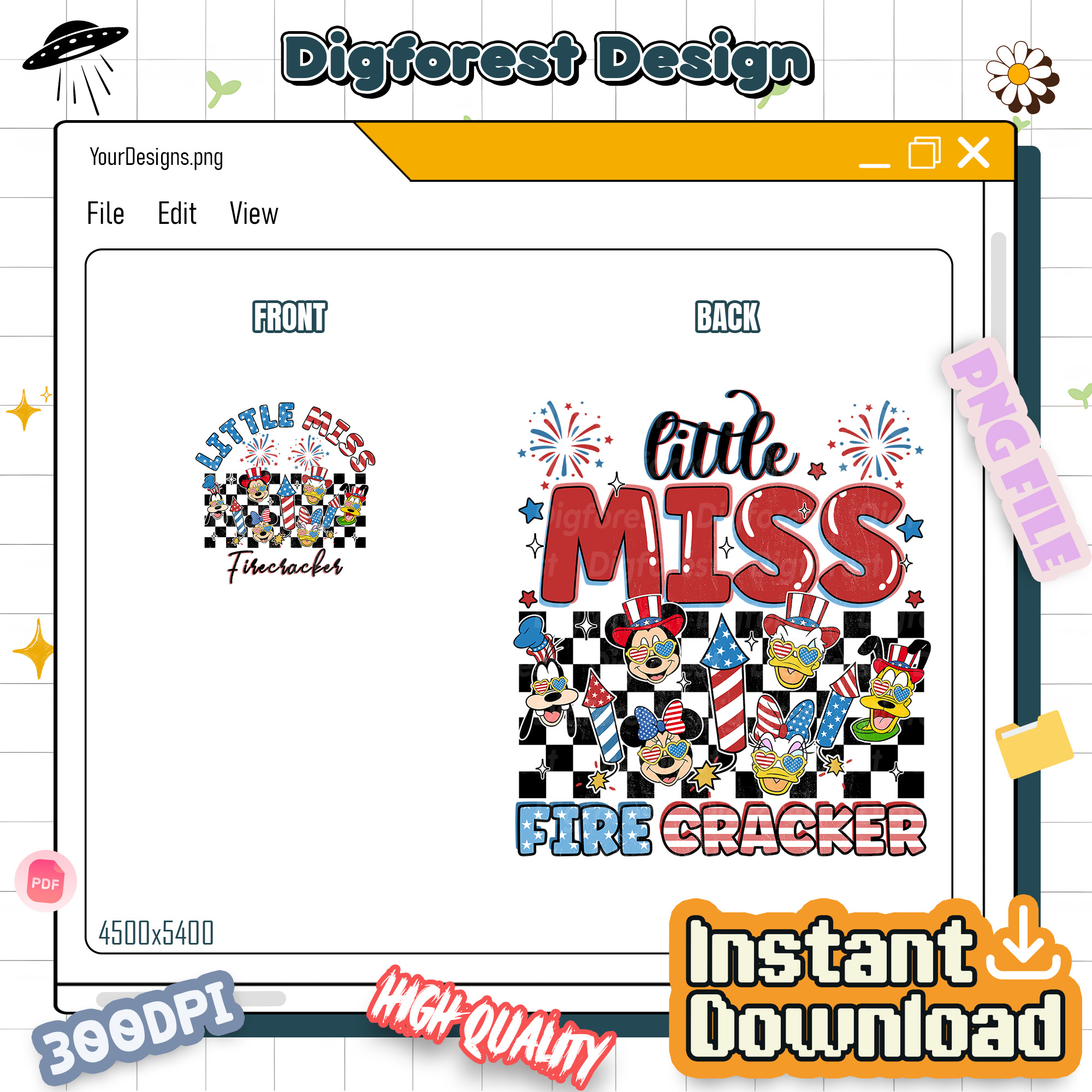 Disney Mickey & Friends Little Miss Firecracker PNG | Groovy 4th of July Shirt | Disneyland American Girl Design