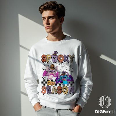 Disney Spooky Season Halloween Shirt - Stitch and Angel Witch Tee, Halloween Party Outfit, Funny Spooky Season Apparel