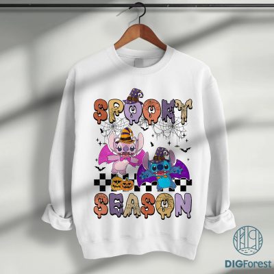 Disney Spooky Season Halloween Shirt - Stitch and Angel Witch Tee, Halloween Party Outfit, Funny Spooky Season Apparel
