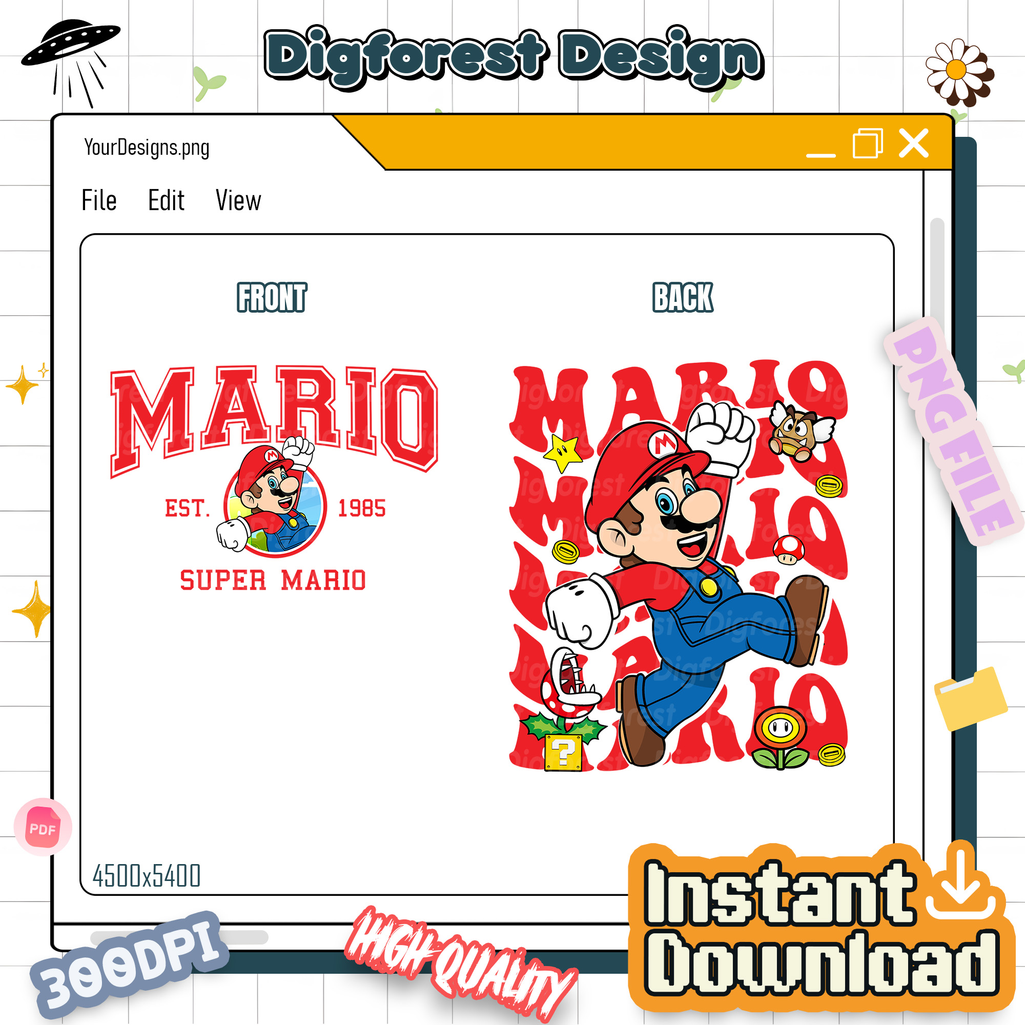 Super Mario Bros Birthday Shirt PNG – Mario Birthday Party Printable Tee, Super Mario Gamer Shirt Design