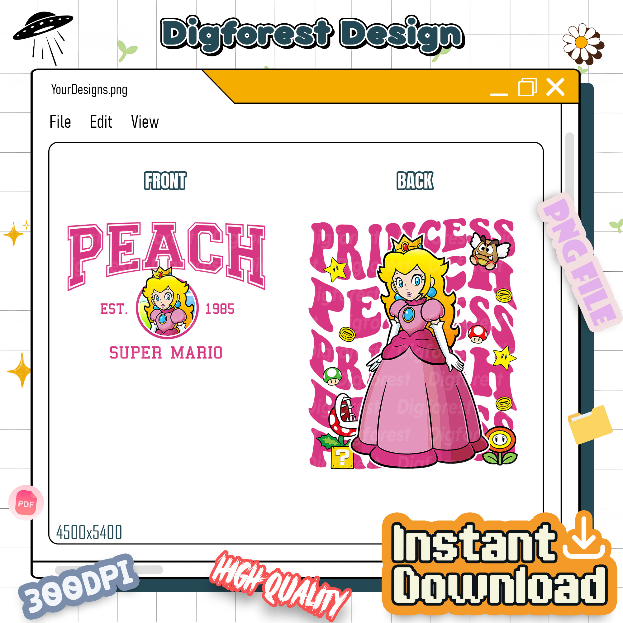 Super Mario Princess Peach Shirt – Pink Princess Birthday Tee, Mario Party Shirt, Super Mario PNG Design