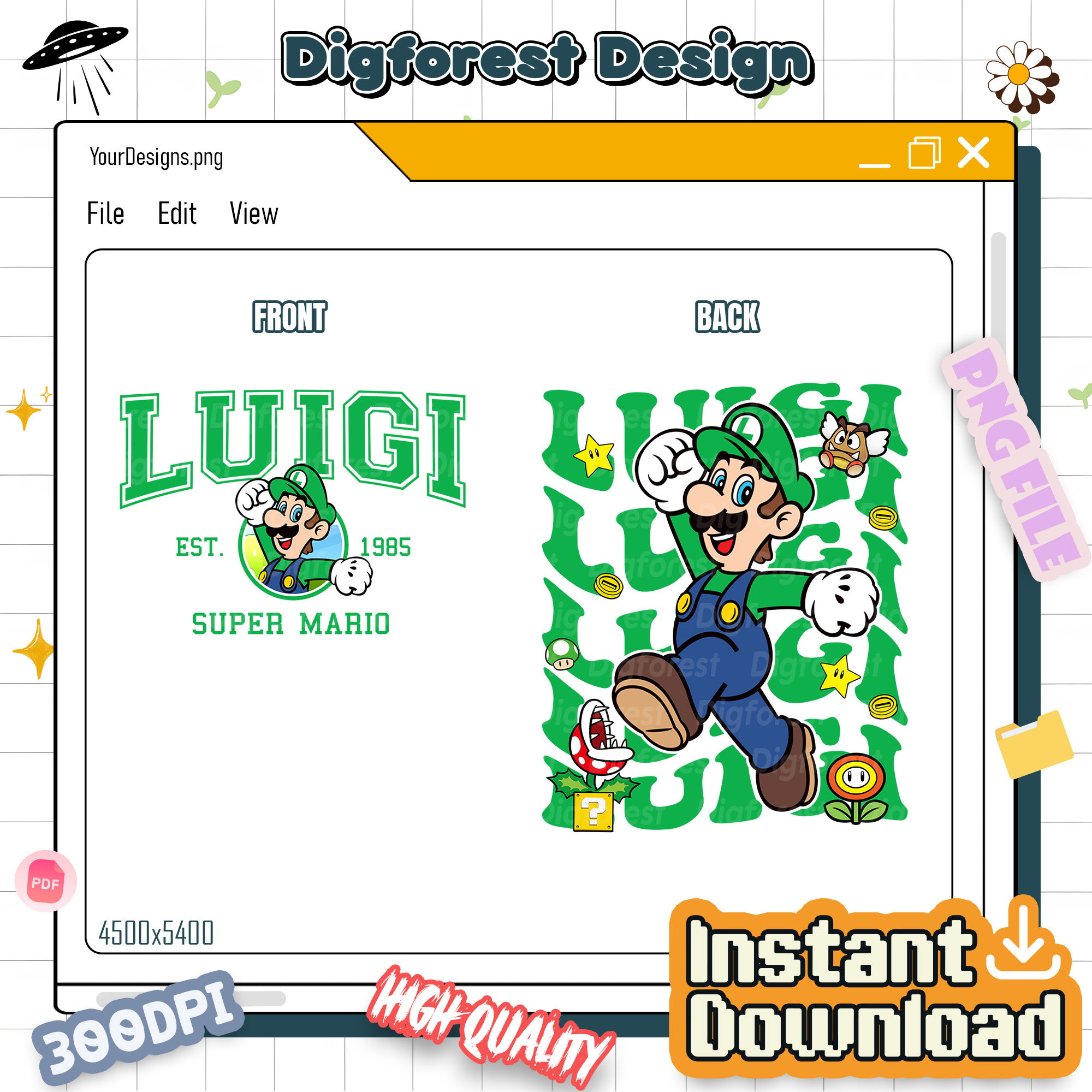 Super Mario Luigi Shirt – Mario Birthday Party Tee, Luigi Character Shirt, Instant Download Printable Shirt Design