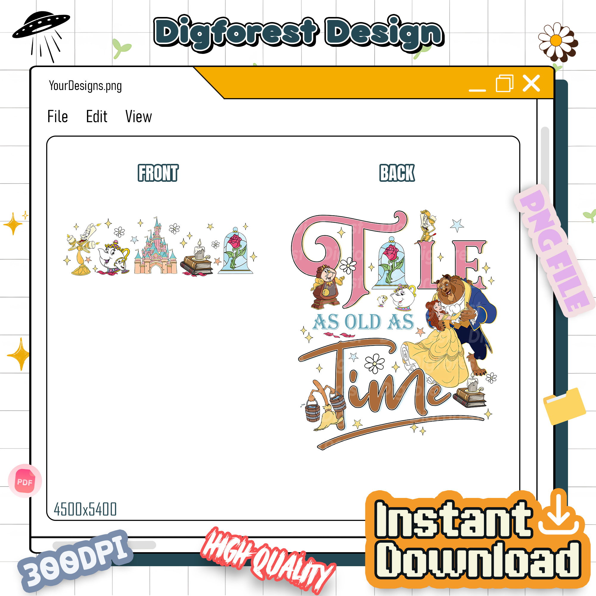 Two-Sided Vintage Retro Belle Png | Princess Belle Shirt | Tale as Old as Time Shirt | Beauty and the Beast Tee