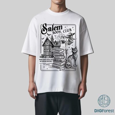 Salem Book Club PNG – Witchy Spooky Girl Reading Design, Book Lover Halloween, Witches of Massachusetts PNG