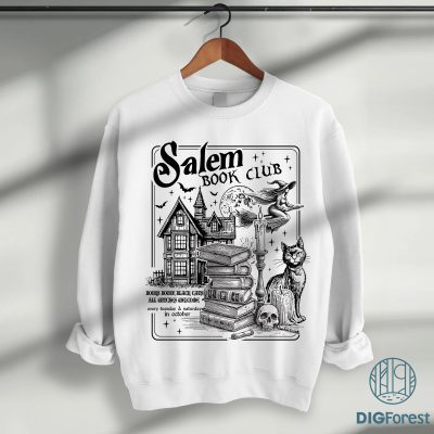 Salem Book Club PNG – Witchy Spooky Girl Reading Design, Book Lover Halloween, Witches of Massachusetts PNG