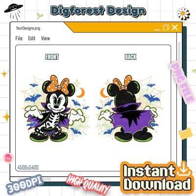 Minnie Vampire Skeleton PNG – Disney Mickey & Friends Halloween, Disneyland Family Shirt, Disneyworld Trip Tee