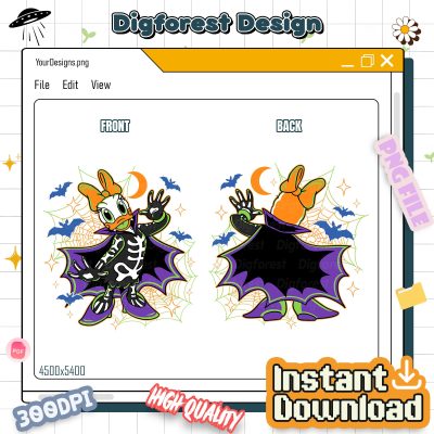 Daisy Duck Vampire Skeleton PNG – Mickey & Friends Disney Halloween, Retro Disneyland Spooky Season Shirt