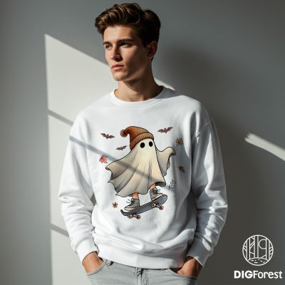 Retro Fall Floral Ghost PNG – Cute Vintage Spooky Season, Boujee Ghosts with Flowers PNG