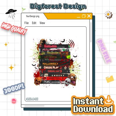 Halloween Movies VHS Tapes PNG – 90s Style Halloween Design, Retro Witch Gift Shirt, Spooky PNG