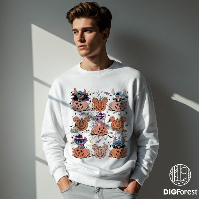 Magical Stitch & Angel Skeleton Pumpkin Halloween Shirt | Cute Disneyland Halloween Family Tee | Spooky Season Shirt