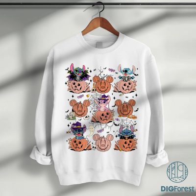 Magical Stitch & Angel Skeleton Pumpkin Halloween Shirt | Cute Disneyland Halloween Family Tee | Spooky Season Shirt