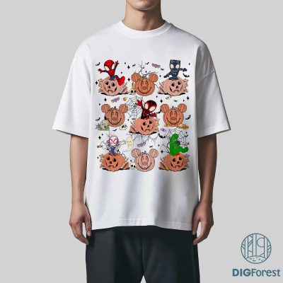 Epic Spiderman & Friends Skeleton Pumpkin Halloween PNG | Marvel Family Halloween Tee | Spooky Superhero Fall Shirt