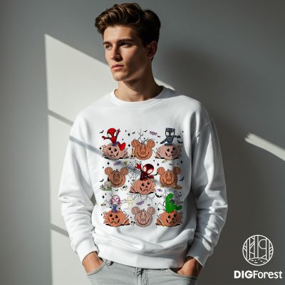 Epic Spiderman & Friends Skeleton Pumpkin Halloween PNG | Marvel Family Halloween Tee | Spooky Superhero Fall Shirt