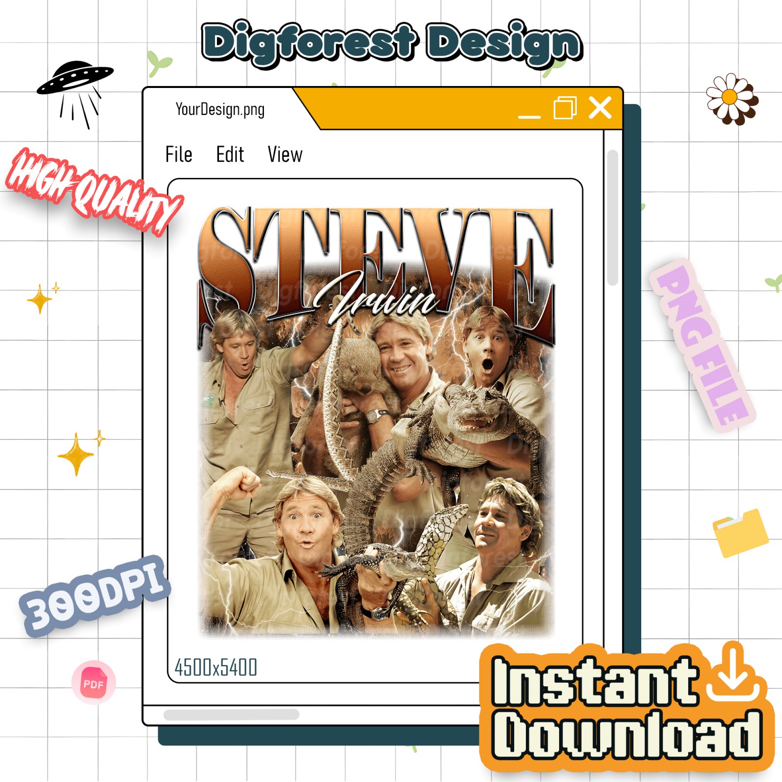 Steve Irwin Homage Png, 90s Steve Irwin Zookeeper Bootleg Tee, Retro Steve Irwin Fan Gift, Gift for Him or Her