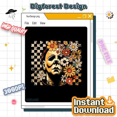 Retro Michael Myers Killer Halloween PNG – Floral Coquette Horror Movie Shirt, Halloween Character Design