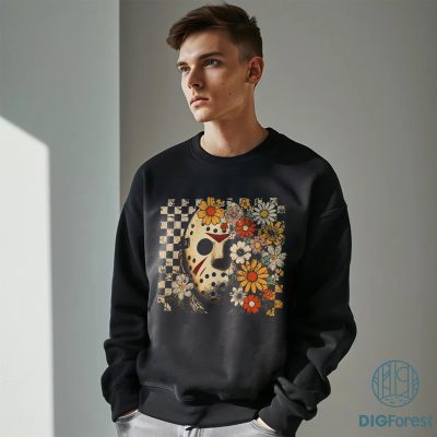 Retro Jason Voorhees Killer Halloween PNG – Floral Coquette Horror Movie Design, Halloween Characters PNG