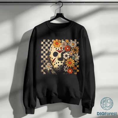Retro Jason Voorhees Killer Halloween PNG – Floral Coquette Horror Movie Design, Halloween Characters PNG