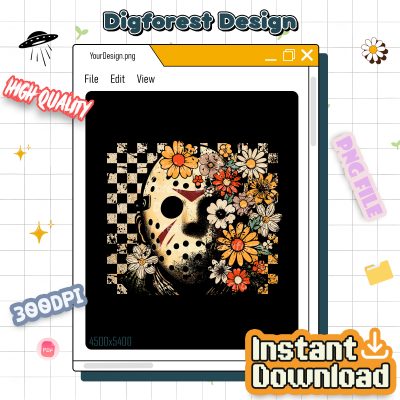 Retro Jason Voorhees Killer Halloween PNG – Floral Coquette Horror Movie Design, Halloween Characters PNG