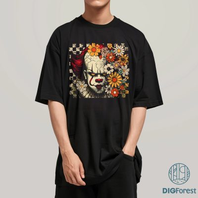 Retro Pennywise IT Killer Halloween PNG – Floral Coquette Horror Movie Shirt, Halloween Characters Design