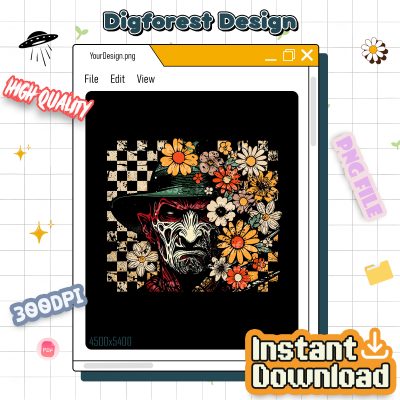Retro Freddy Krueger Killer Halloween PNG – Floral Coquette Horror Movie Design, Halloween Characters PNG