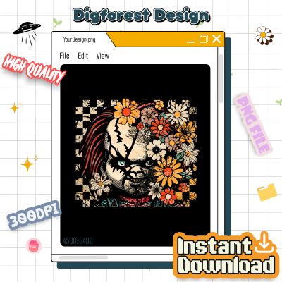 Retro Chucky Killer Halloween PNG – Floral Coquette Horror Movie Design, Halloween Characters PNG