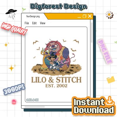 Vintage Lilo & Stitch Est. 2002 Halloween PNG – Disneyland Spooky Season Design, Halloween PNG
