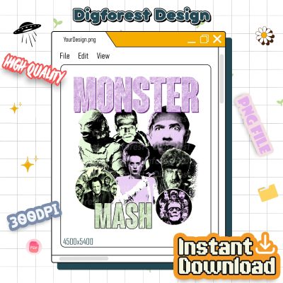 Vintage Monster Mash PNG – Funny Halloween Monster Shirt, Spooky Season Party Design