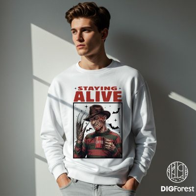Freddy Krueger Coffee Halloween PNG – Staying Alive Spooky Caffeine, Horror Coffee Lover Halloween Design