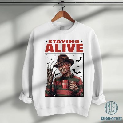 Freddy Krueger Coffee Halloween PNG – Staying Alive Spooky Caffeine, Horror Coffee Lover Halloween Design