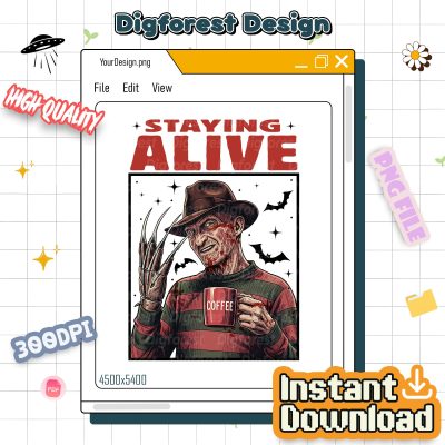 Freddy Krueger Coffee Halloween PNG – Staying Alive Spooky Caffeine, Horror Coffee Lover Halloween Design