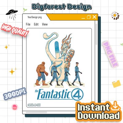 Fantastic Four Abbey Road Parody PNG – Ben Grimm, Johnny Storm, Sue Storm, Reed Richards First Steps Design