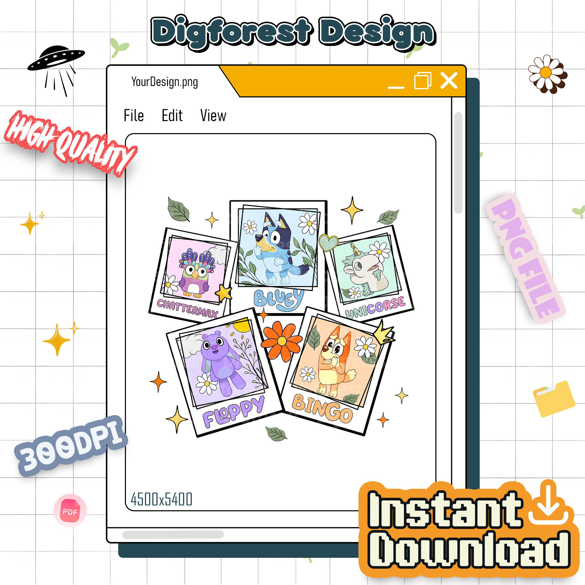 Bluey Unicorse PNG, Bluey & Bingo Unicorn Design, Toddler Bluey Download