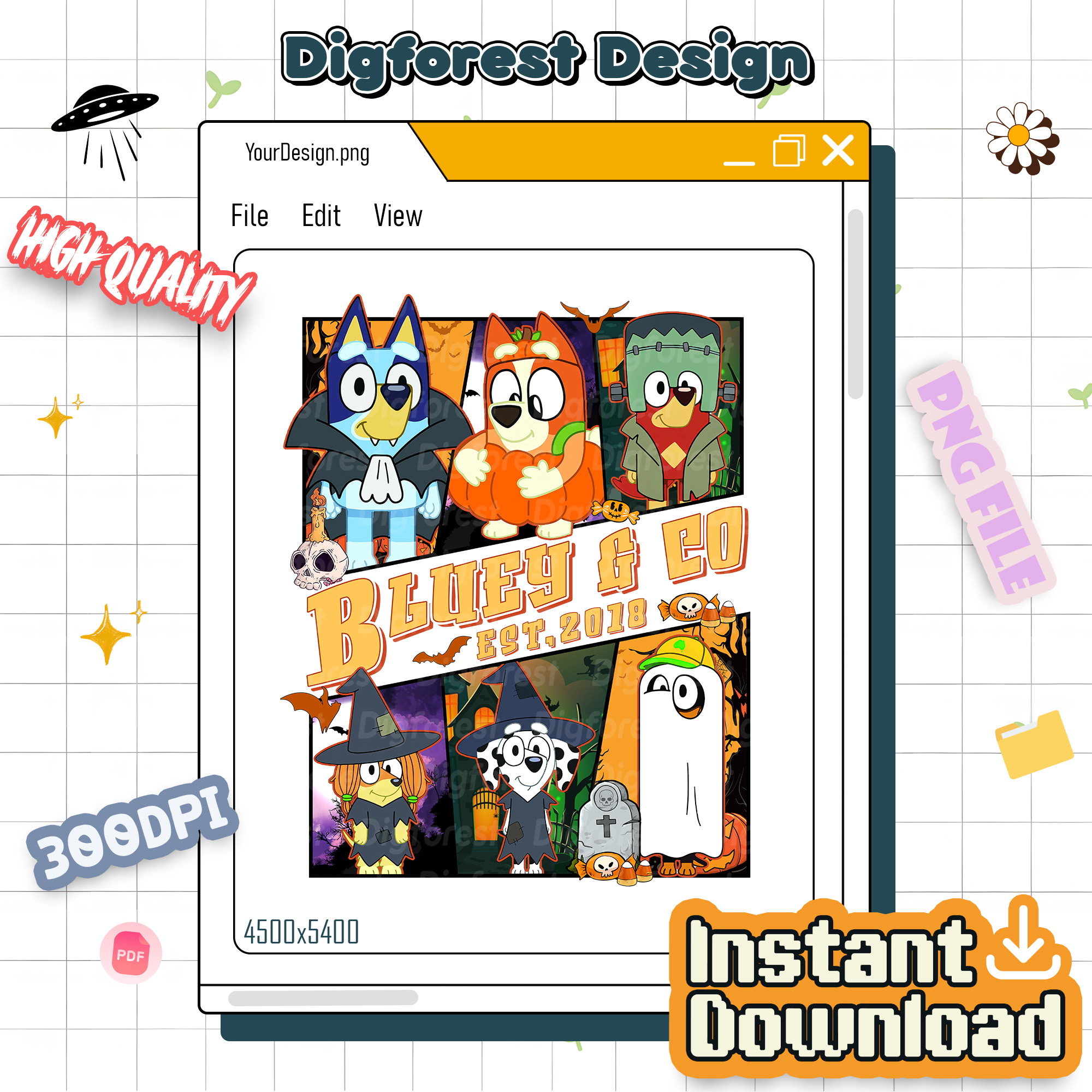 Bluey and Co Halloween PNG, Bluey Bingo Halloween Shirt Design, Vampire & Witch Costume Clipart, Spooky Halloween Sublimation