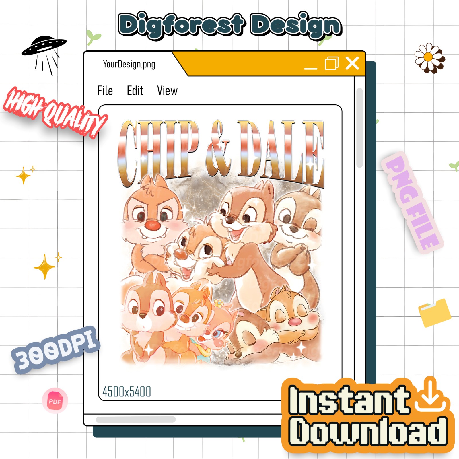 Vintage Chip and Dale Png, Retro Disney Chip & Dale Tee, Classic Cartoon Shirt, Vintage Disney Characters Shirt