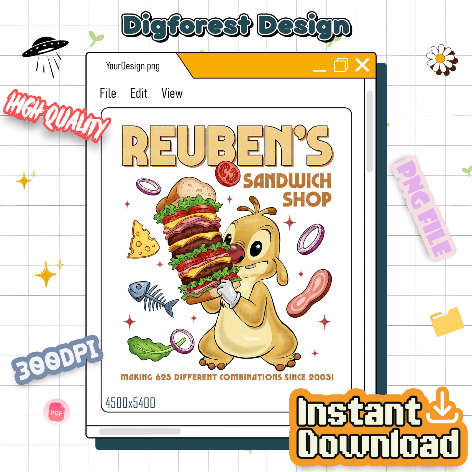 Lilo & Stitch Reuben’s Sandwich Png, Reuben’s Sandwich Shop Tee, Disney WDW & Disneyland Trip Shirt, 625 Combinations Since 2003 Shirt