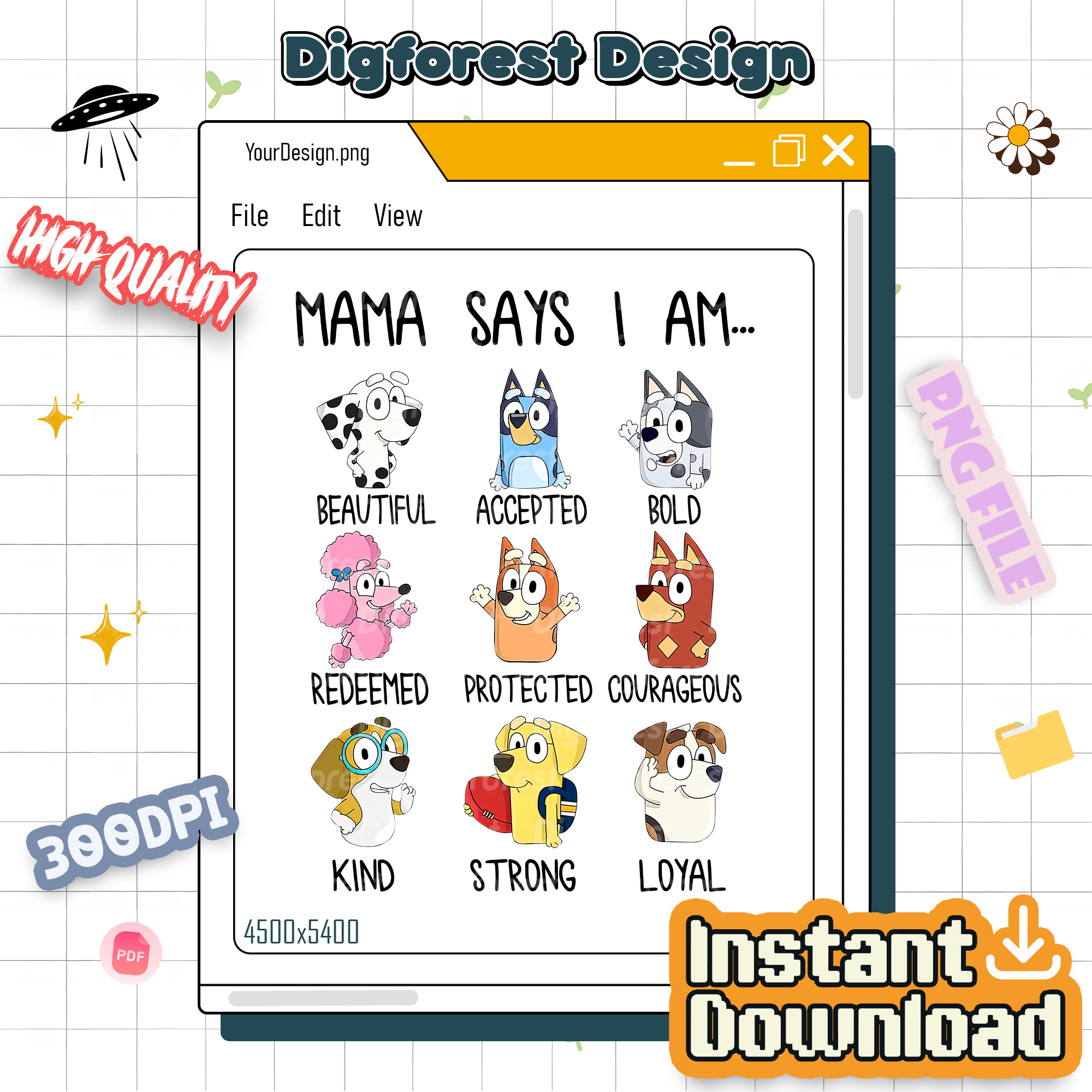 Bluey Mama Says I Am PNG, Bluey Mom & Toddler Design, Bluey Family Instant Download