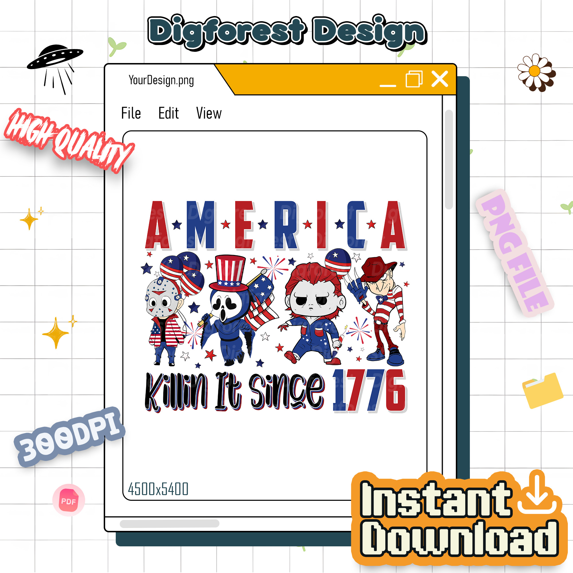 4th of July Horror Movie PNG | Killin’ It Since 1776 | Scary Movie Patriotic Design | Party in the USA | Instant Download