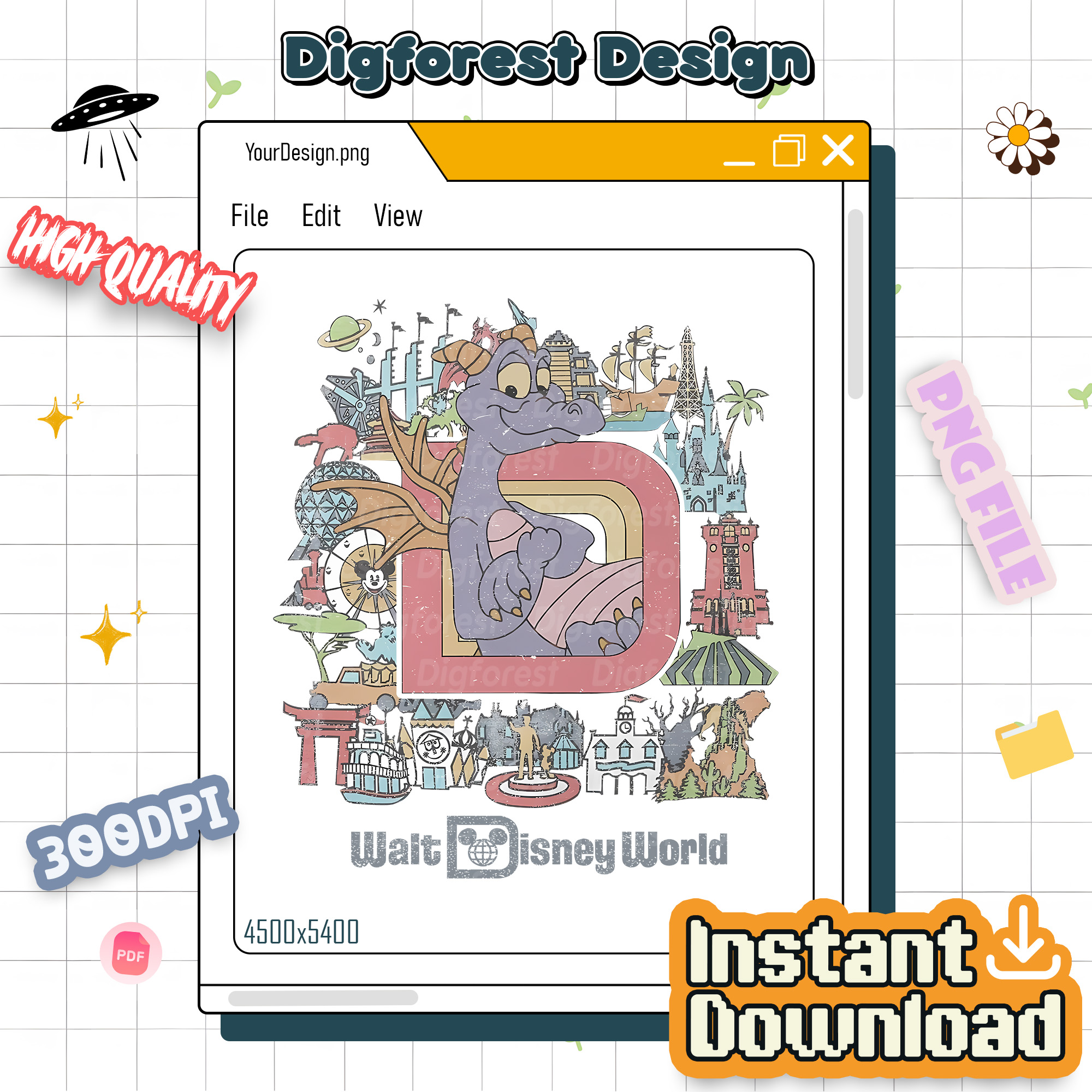 Vintage Walt Disney World Figment Png, Retro Figment Epcot Tee, Classic Disney Parks Shirt, Figment Fan Gift Shirt