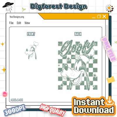 Retro Disneyworld Characters PNG Bundle – Mickey, Minnie, Donald, Daisy, Goofy, Pluto Checkered Clipart