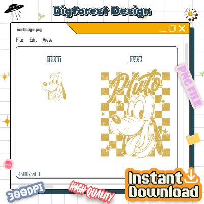 Retro Disneyworld Characters PNG Bundle – Mickey, Minnie, Donald, Daisy, Goofy, Pluto Checkered Clipart