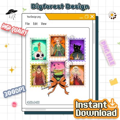 Hocus Pocus Halloween Stamp PNG – Sanderson Sisters, Coquette Bows Design, Halloween Party PNG