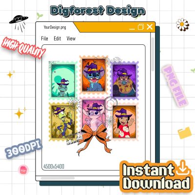 Disneyland Lilo & Stitch Halloween Stamp PNG – Coquette Bows, Trick or Treat Disneyland Halloween Design