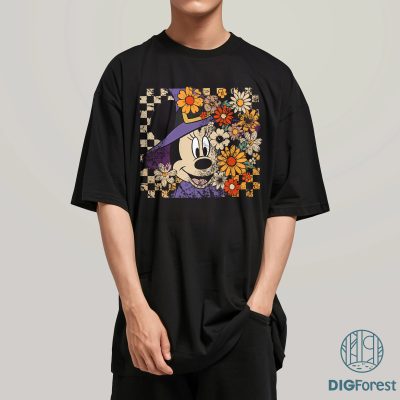 Retro Minnie Halloween PNG – Floral Coquette Horror Movie PNG, Minnie Mouse Witch Hat Halloween Character Design