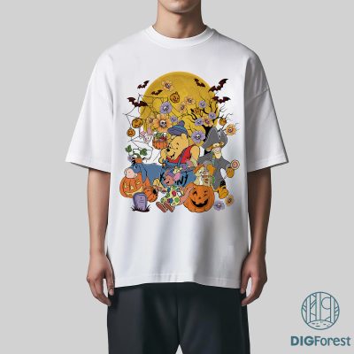 Retro Winnie The Pooh Halloween PNG, Pooh Halloween Family PNG, Pooh And Friends Halloween PNG