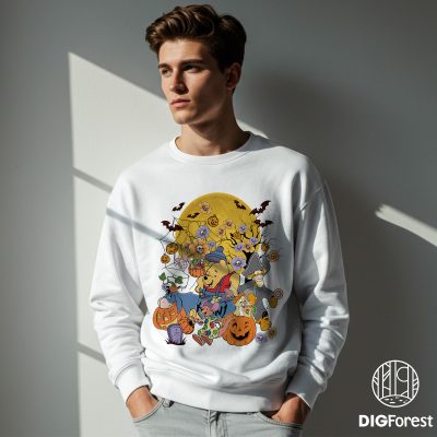 Retro Winnie The Pooh Halloween PNG, Pooh Halloween Family PNG, Pooh And Friends Halloween PNG