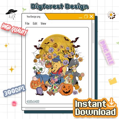 Retro Winnie The Pooh Halloween PNG, Pooh Halloween Family PNG, Pooh And Friends Halloween PNG