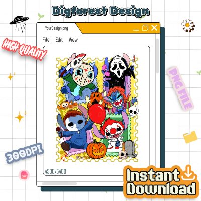 Stitch Halloween Horror PNG – Disney Villain Mashup PNG, Spooky Stitch Costume, Chucky Freddy Ghostface Jason PNG