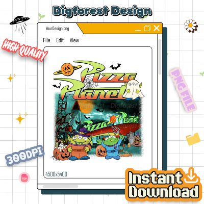 Vintage Aliens Toy Story Pizza Planet Halloween PNG – Retro Toy Story Halloween PNG, Disneyland Halloween PNG