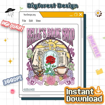Belle's Book Club PNG – Tale As Old As Time PNG, Belle’s Book Cafe PNG, Princess PNG, Book Lover Gift PNG