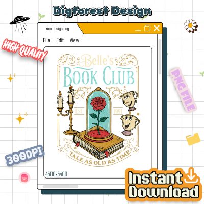 Disney Belle Book Club PNG – Bookish PNG, Vintage Reading PNG, Tale As Old As Time PNG, Book Lover Gift PNG